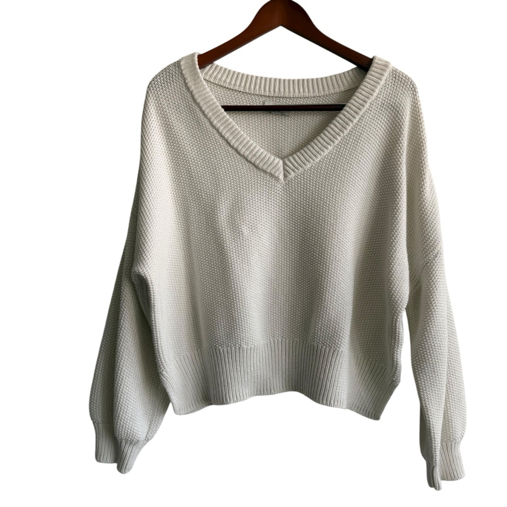 Lucky Brand Cream Knit Sweater L Minimalist Cozycore Light Academia‎ Oversized